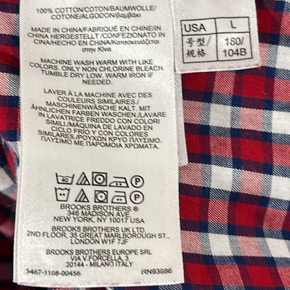 BROOKS BROTHERS REGENT Long Sleeve Button Shirt Red Black Plaid Cotton Sz Large - Picture 8 of 8